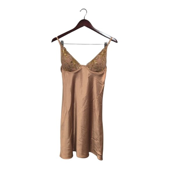 Victoria's Secret Satin Honey Sequin Ziggy Glam Embroidered Mini Slip Dress Sz M - Picture 1 of 16